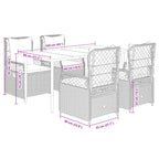 5-tlg. Garten-Essgruppe mit Kissen Schwarz Poly Rattan