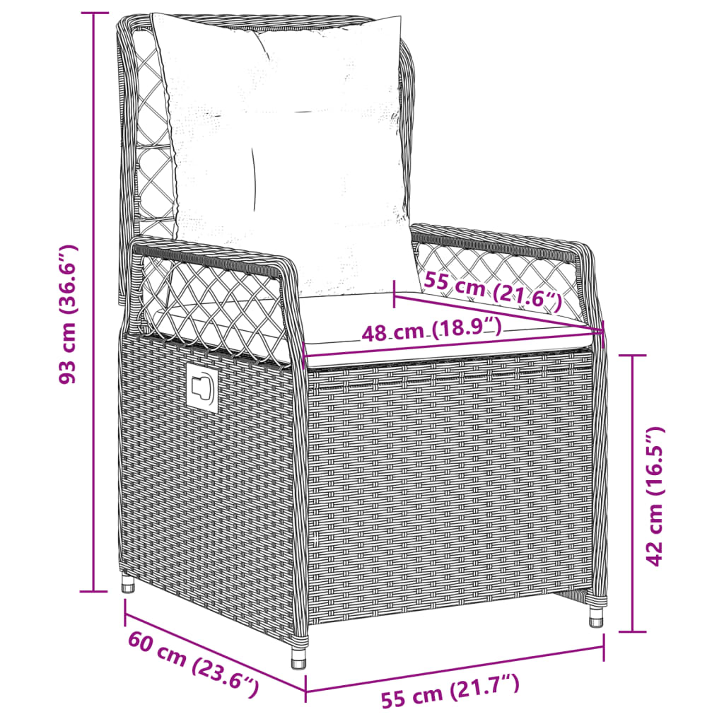 3-tlg. Garten-Essgruppe mit Kissen Braun Poly Rattan