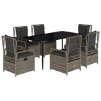 7-tlg. Garten-Essgruppe mit Kissen Grau Poly Rattan