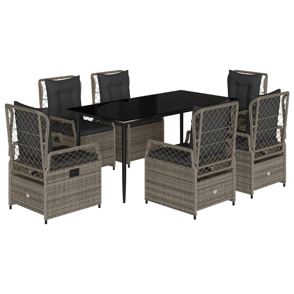 7-tlg. Garten-Essgruppe mit Kissen Grau Poly Rattan