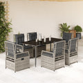7-tlg. Garten-Essgruppe mit Kissen Grau Poly Rattan