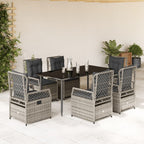 7-tlg. Garten-Essgruppe mit Kissen Grau Poly Rattan