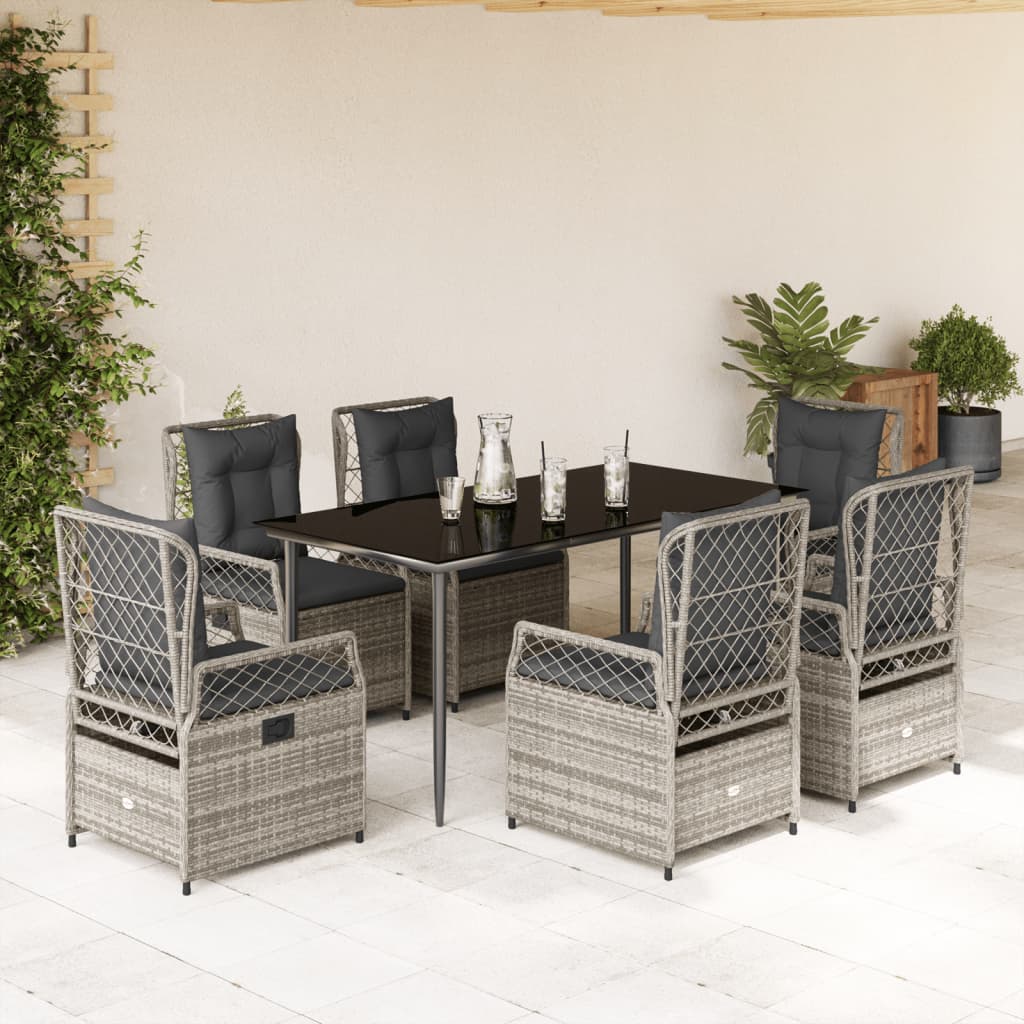 7-tlg. Garten-Essgruppe mit Kissen Grau Poly Rattan