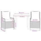 3-tlg. Garten-Essgruppe mit Kissen Grau Poly Rattan