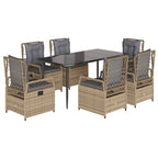 7-tlg. Garten-Essgruppe mit Kissen Beige Poly Rattan