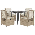5-tlg. Garten-Essgruppe mit Kissen Beige Poly Rattan