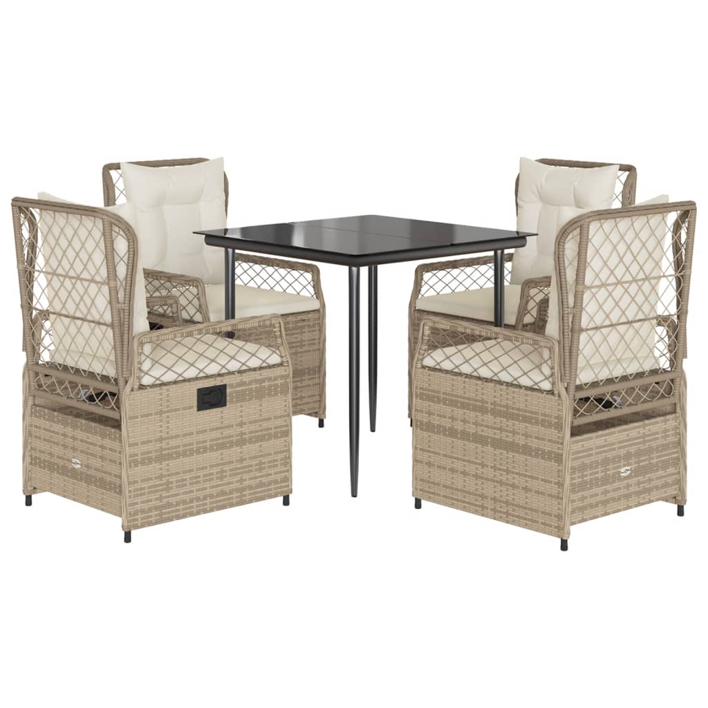 5-tlg. Garten-Essgruppe mit Kissen Beige Poly Rattan