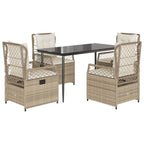 5-tlg. Garten-Essgruppe mit Kissen Beige Poly Rattan