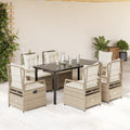 7-tlg. Garten-Essgruppe mit Kissen Beige Poly Rattan