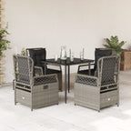 5-tlg. Garten-Essgruppe mit Kissen Hellgrau Poly Rattan