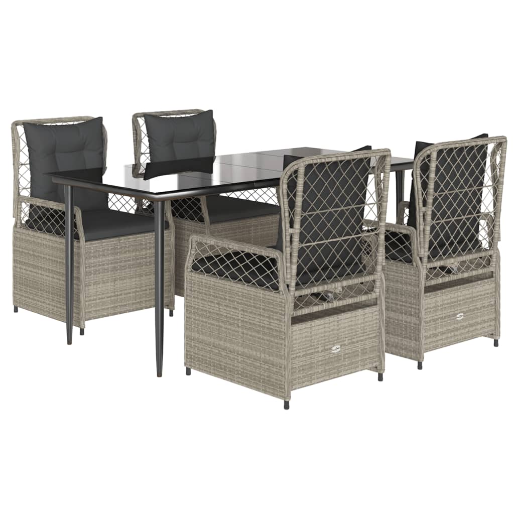 5-tlg. Garten-Essgruppe mit Kissen Hellgrau Poly Rattan