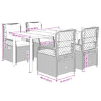 5-tlg. Garten-Essgruppe mit Kissen Hellgrau Poly Rattan