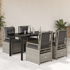 5-tlg. Garten-Essgruppe mit Kissen Hellgrau Poly Rattan