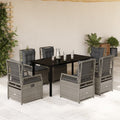 7-tlg. Garten-Essgruppe mit Kissen Hellgrau Poly Rattan