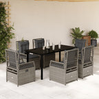 7-tlg. Garten-Essgruppe mit Kissen Hellgrau Poly Rattan