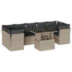 8-tlg. Garten-Sofagarnitur mit Kissen Hellgrau Poly Rattan
