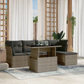 6-tlg. Garten-Sofagarnitur mit Kissen Grau Poly Rattan