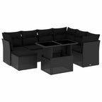 8-tlg. Garten-Sofagarnitur mit Kissen Schwarz Poly Rattan