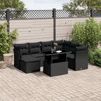 8-tlg. Garten-Sofagarnitur mit Kissen Schwarz Poly Rattan
