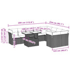 10-teiliges Gartensofa-Set mit Kissen, grau, Polyrattan