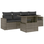 5-tlg. Garten-Sofagarnitur mit Kissen Grau Poly Rattan