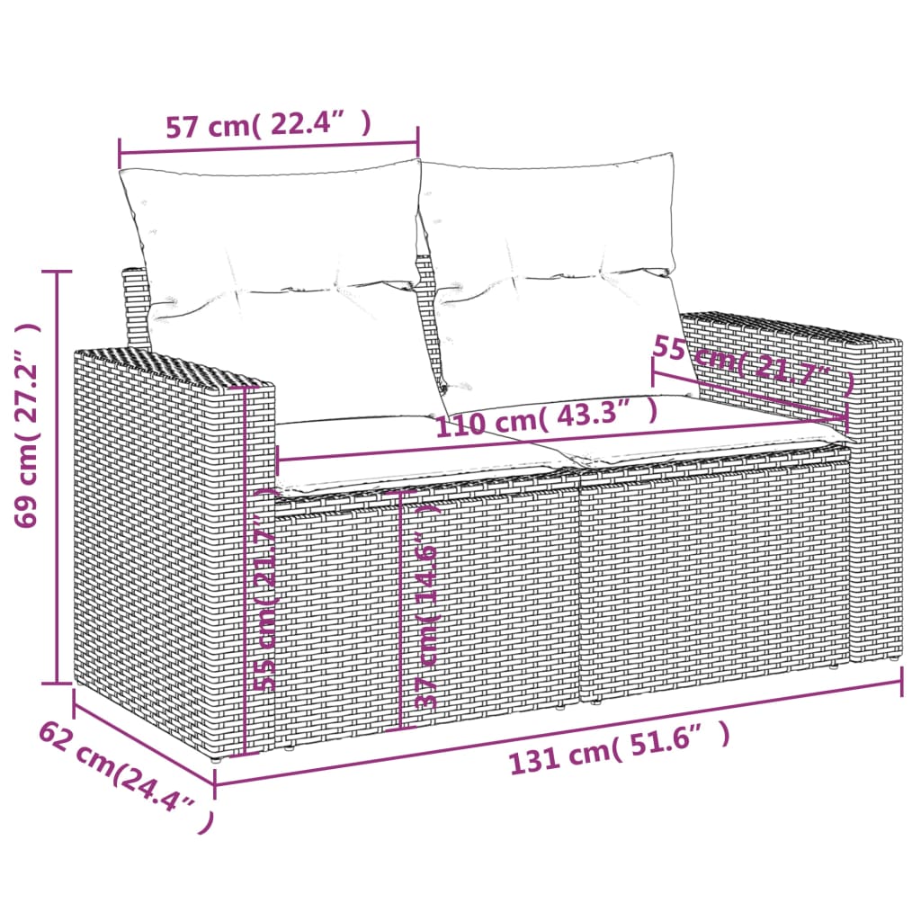 5-tlg. Garten-Sofagarnitur mit Kissen Grau Poly Rattan