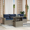 5-teiliges Gartensofa-Set mit Kissen, grau, Polyrattan