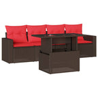 5-teiliges Gartensofa-Set mit Kissen, braun, Polyrattan