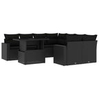 9-tlg. Garten-Sofagarnitur mit Kissen Schwarz Poly Rattan