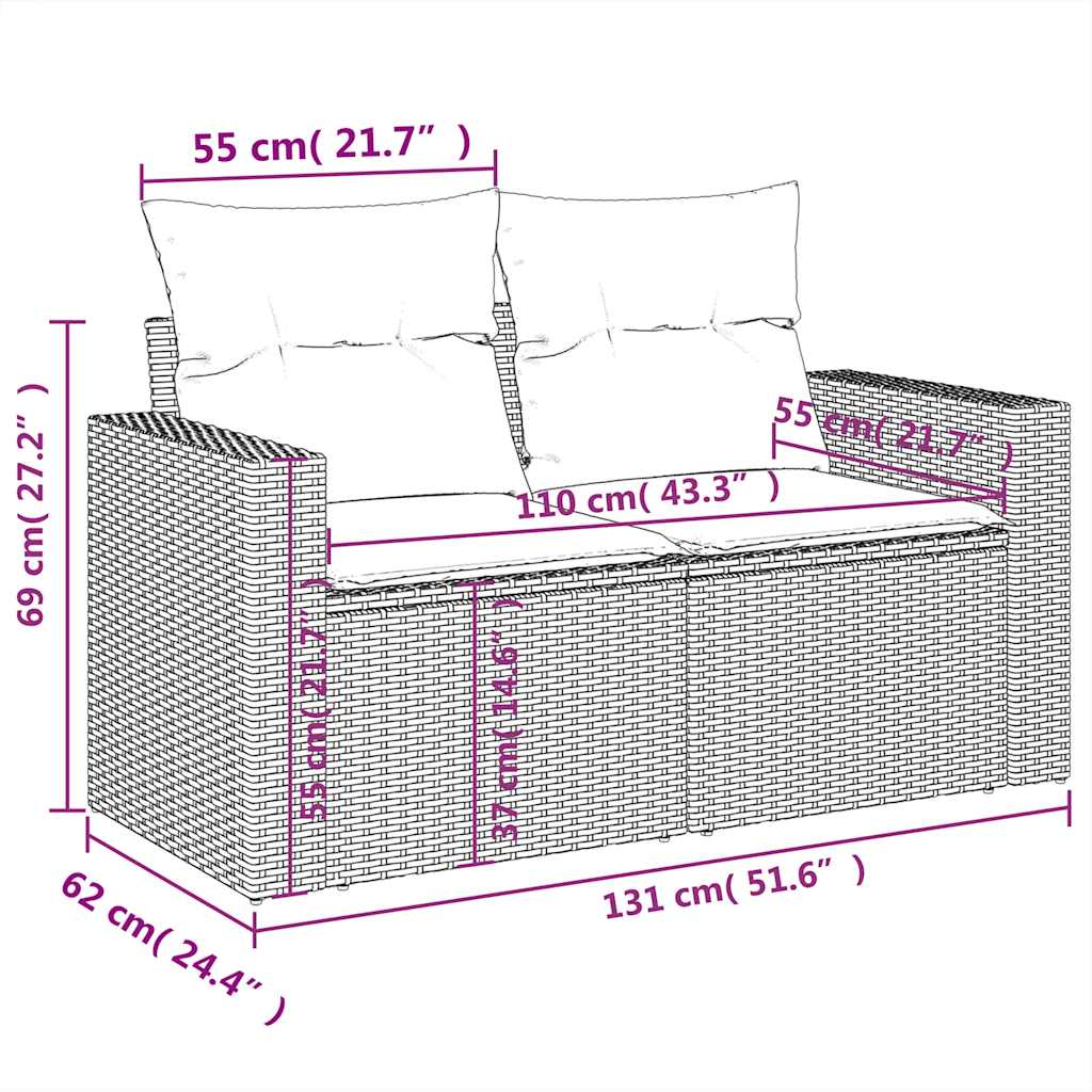 5-tlg. Garten-Sofagarnitur mit Kissen Hellgrau Poly Rattan
