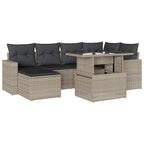 7-tlg. Garten-Sofagarnitur mit Kissen Hellgrau Poly Rattan