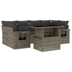 7-tlg. Garten-Sofagarnitur mit Kissen Grau Poly Rattan