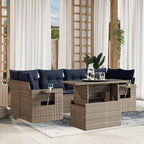 7-teiliges Gartensofa-Set mit Kissen, grau, Polyrattan