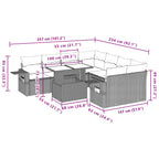 9-tlg. Garten-Sofagarnitur mit Kissen Grau Poly Rattan