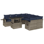 9-teiliges Gartensofa-Set mit Kissen, grau, Polyrattan