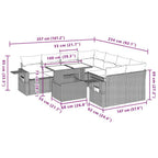 9-teiliges Gartensofa-Set mit Kissen, grau, Polyrattan