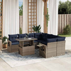 9-teiliges Gartensofa-Set mit Kissen, grau, Polyrattan