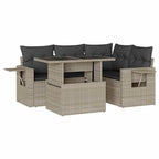 5-tlg. Garten-Sofagarnitur mit Kissen Hellgrau Poly Rattan