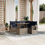 6-teiliges Gartensofa-Set mit Kissen, grau, Polyrattan