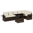 7-tlg. Garten-Sofagarnitur mit Kissen Braun Poly Rattan