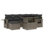 7-tlg. Garten-Sofagarnitur mit Kissen Grau Poly Rattan