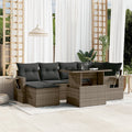 7-tlg. Garten-Sofagarnitur mit Kissen Grau Poly Rattan