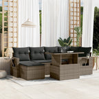 7-tlg. Garten-Sofagarnitur mit Kissen Grau Poly Rattan