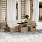 8-tlg. Garten-Sofagarnitur mit Kissen Beige Poly Rattan