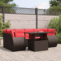 7-teiliges Gartensofa-Set mit Kissen, braun, Polyrattan
