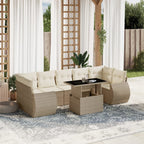 8-tlg. Garten-Sofagarnitur mit Kissen Beige Poly Rattan