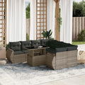 9-tlg. Garten-Sofagarnitur mit Kissen Grau Poly Rattan