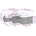 9-tlg. Garten-Sofagarnitur mit Kissen Hellgrau Poly Rattan