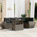 6-tlg. Garten-Sofagarnitur mit Kissen Grau Poly Rattan