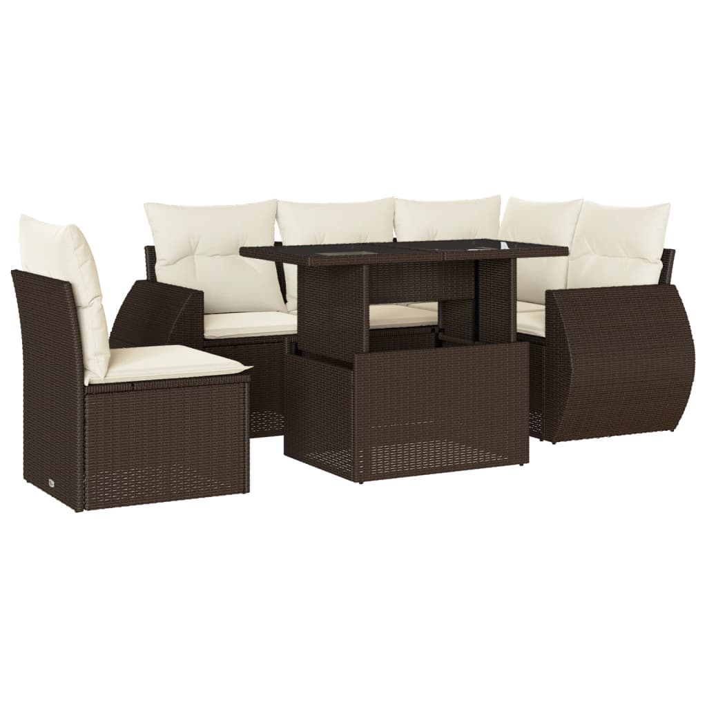 6-tlg. Garten-Sofagarnitur mit Kissen Braun Poly Rattan